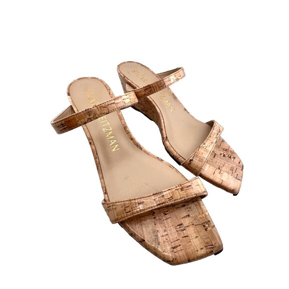 $450 STUART WEITZMAN Womens 7 Aleena Wedge Slide Sandal Patent Leather Cork Nude - Picture 4 of 11